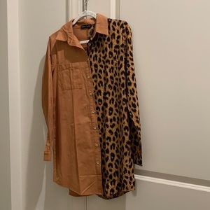 Half leopard print women’s button top